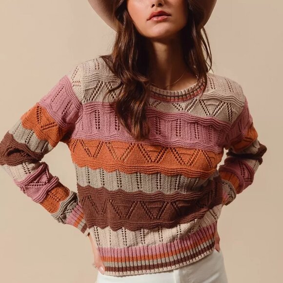 SO ME Multi Color Wavy Stripe Sweater Top - Picture 2 of 13